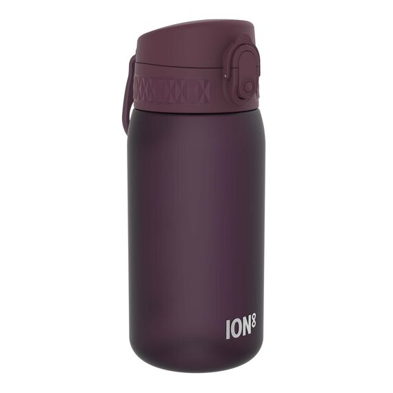 ion8 Kinder Trinkflasche, 350ml, Auslaufsicher, Einhandöffnung, Sichere Verriegelung, Spülmaschinenfest, BPA-frei, Tragegriff, Klappdeckel, Leicht zu Reinigen, Klimaneutral, Brombeere