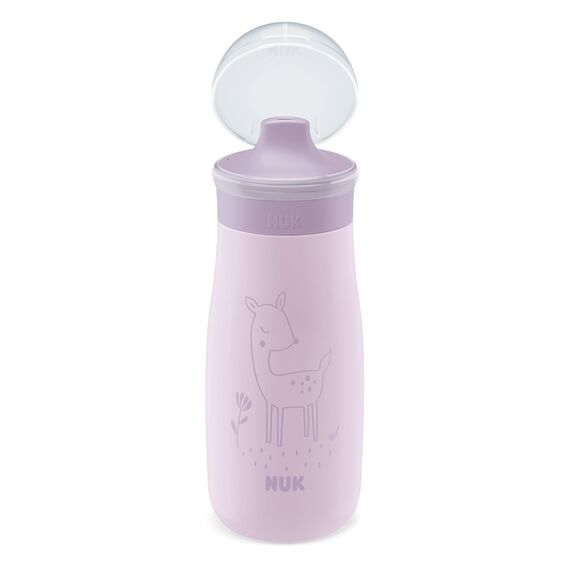 NUK Mini-Me Sip für Kleinkinder | ab 9 Monate | 300 ml | Edelstahl-Wasserflasche für Kleinkinder | auslaufsichere stabile Trinköffnung | bruchsicher | lila Reh