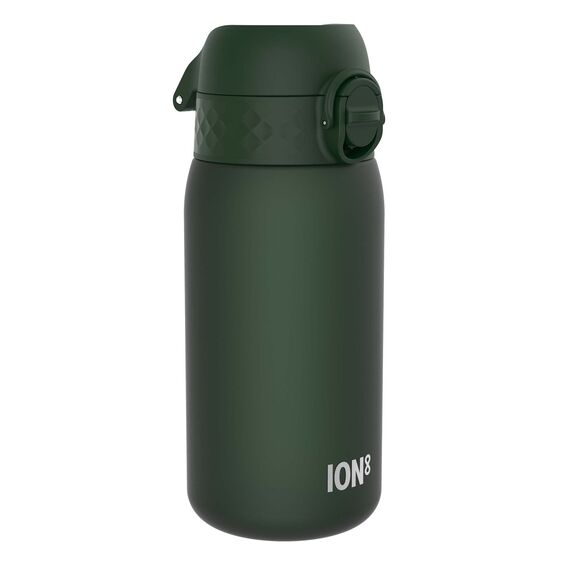 ion8 Kinder Trinkflasche, 350ml, Auslaufsicher, Einhandöffnung, Sichere Verriegelung, Spülmaschinenfest, BPA-frei, Tragegriff, Klappdeckel, Leicht zu Reinigen, Klimaneutral, Dunkelgrün