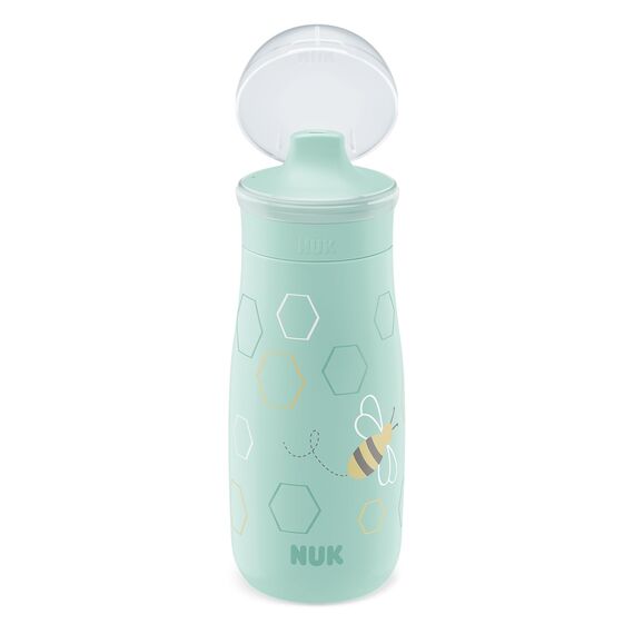 NUK Mini-Me Sip für Kleinkinder | ab 9 Monate | 300 ml | Kinderwasserflasche | auslaufsichere stabile Trinköffnung | bruchsicher | Minze/Biene