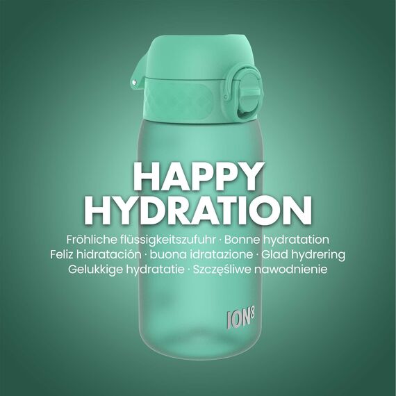 ion8 Kinder Trinkflasche, 350ml, Auslaufsicher, Einhandöffnung, Sichere Verriegelung, Spülmaschinenfest, BPA-frei, Tragegriff, Klappdeckel, Leicht zu Reinigen, Klimaneutral, Blaugrün