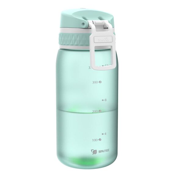 ion8 Kinder Trinkflasche, 350ml, Auslaufsicher, Einhandöffnung, Sichere Verriegelung, Spülmaschinenfest, BPA-frei, Tragegriff, Klappdeckel, Leicht zu Reinigen, Klimaneutral, Minz-Aqua