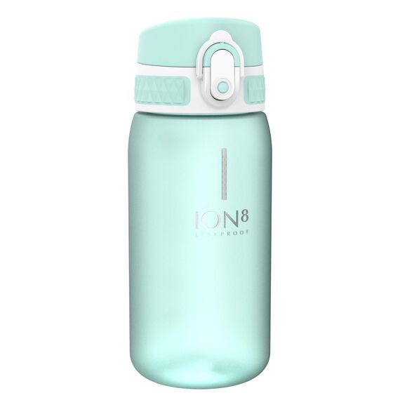 ion8 Kinder Trinkflasche, 350ml, Auslaufsicher, Einhandöffnung, Sichere Verriegelung, Spülmaschinenfest, BPA-frei, Tragegriff, Klappdeckel, Leicht zu Reinigen, Klimaneutral, Minz-Aqua