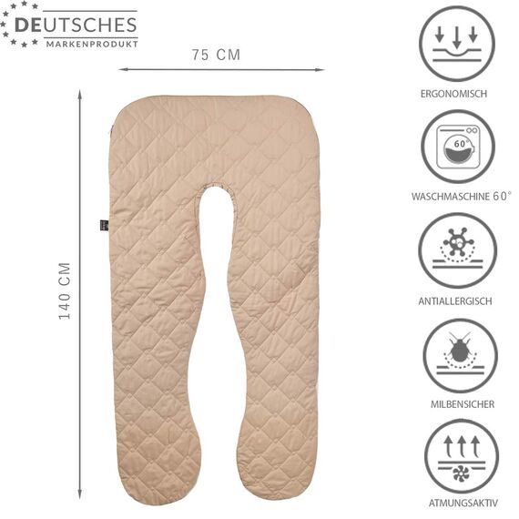 sei Design Stillkissenbezug 100% Baumwolle passend für Stillkissen XXL, Bezug für Schwangerschaftskissen, Seitenschläferkissen 190 x 30 cm, mit Reißverschluss, waschbar und Schadstoffgeprüft