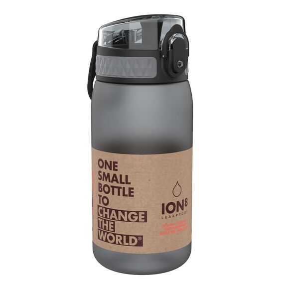 ion8 Kinder Trinkflasche, 350ml, Auslaufsicher, Einhandöffnung, Sichere Verriegelung, Spülmaschinenfest, BPA-frei, Tragegriff, Klappdeckel, Leicht zu Reinigen, Klimaneutral, Grau
