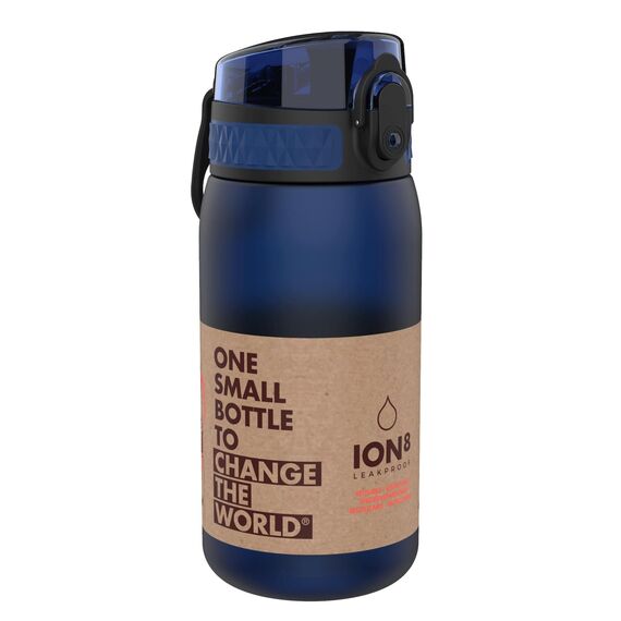 ion8 Kinder Trinkflasche, 350ml, Auslaufsicher, Einhandöffnung, Sichere Verriegelung, Spülmaschinenfest, BPA-frei, Tragegriff, Klappdeckel, Leicht zu Reinigen, Klimaneutral, Marineblau