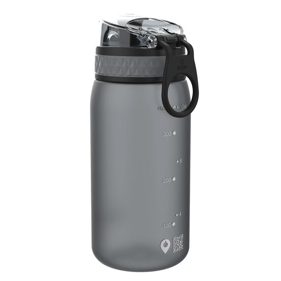 ion8 Kinder Trinkflasche, 350ml, Auslaufsicher, Einhandöffnung, Sichere Verriegelung, Spülmaschinenfest, BPA-frei, Tragegriff, Klappdeckel, Leicht zu Reinigen, Klimaneutral, Grau