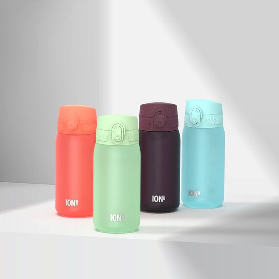 ion8 Kinder Trinkflasche, 350ml, Auslaufsicher, Einhandöffnung, Sichere Verriegelung, Spülmaschinenfest, BPA-frei, Tragegriff, Klappdeckel, Leicht zu Reinigen, Klimaneutral, Sonicblau