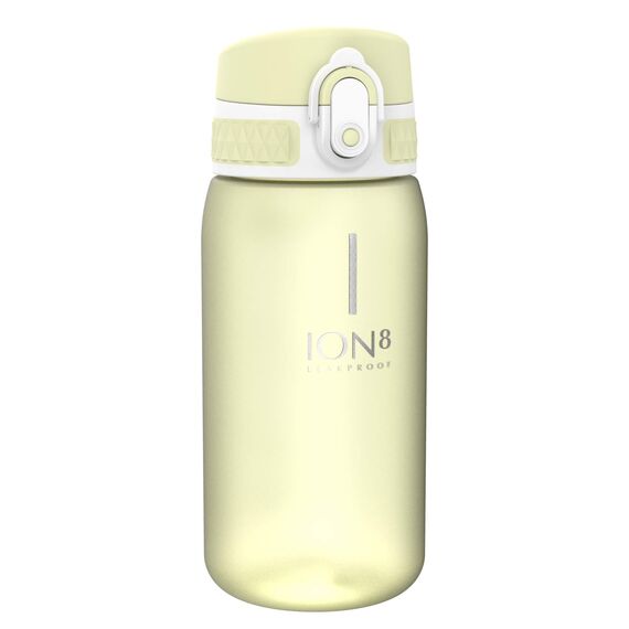 ion8 Kinder Trinkflasche, 350ml, Auslaufsicher, Einhandöffnung, Sichere Verriegelung, Spülmaschinenfest, BPA-frei, Tragegriff, Klappdeckel, Leicht zu Reinigen, Klimaneutral, Zitrone