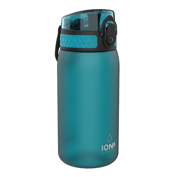 ion8 Kinder Trinkflasche, 350ml, Auslaufsicher, Einhandöffnung, Sichere Verriegelung, Spülmaschinenfest, BPA-frei, Tragegriff, Klappdeckel, Leicht zu Reinigen, Klimaneutral, Aqua