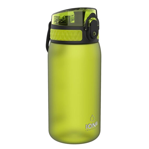 ion8 Kinder Trinkflasche, 350ml, Auslaufsicher, Einhandöffnung, Sichere Verriegelung, Spülmaschinenfest, BPA-frei, Tragegriff, Klappdeckel, Leicht zu Reinigen, Klimaneutral, Grün