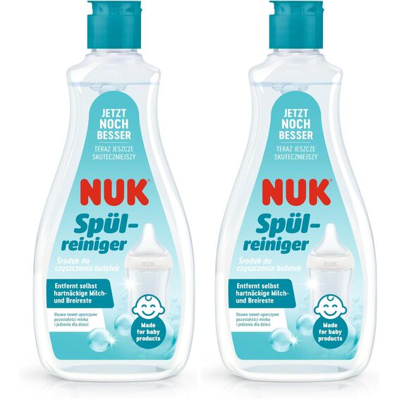 NUK Spülreiniger für Babyflaschen | 500 ml | Ideal zur Reinigung von Babyflaschen, Nuckeln und Zubehör | Duftstofffreier Reiniger | pH-neutral | 100% wiederverwertbare Flasche (Packung mit 2)