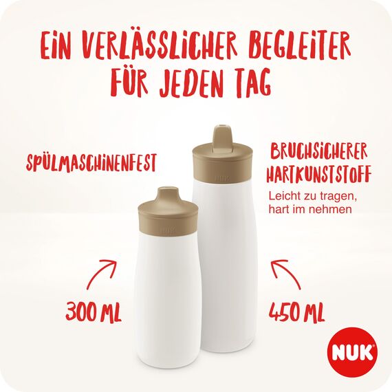 NUK Mini-Me Cup Set für Kleinkinder | Sip & Flip-Aufsätze | 9-12+ Monate | 300 ml & 500 ml | Trinkflaschen für Kinder | Auslaufsichere, beißfeste Tülle & Trinkhalm | Bruchsicher | Mint Dots & Bee