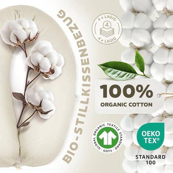 sei Design Stillkissenbezug Musselin personalisierbar – Bezug für Stillkissen 190x30 cm, Schwangerschafts- & Seitenschläferkissen, 100% Baumwolle, weich, atmungsaktiv, mit Reißverschluss, waschbar