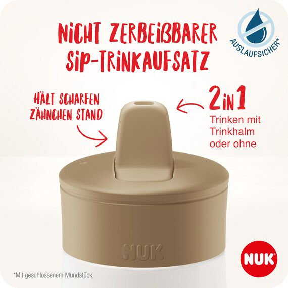 NUK Mini-Me Flip mit Strohhalm für Kleinkinder | ab 12 Monate | 500 ml | Edelstahl-Wasserflasche für Kinder | auslaufsichere stabile Trinköffnung | bruchsicher | blauer Globus