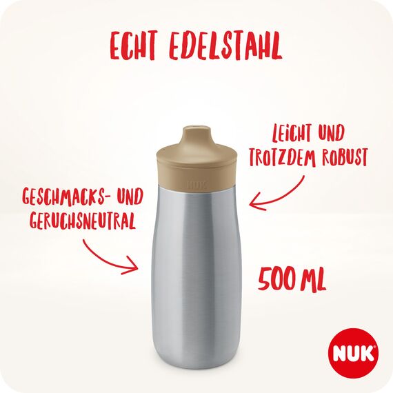 NUK Mini-Me Flip mit Strohhalm für Kleinkinder | ab 12 Monate | 500 ml | Edelstahl-Wasserflasche für Kinder | auslaufsichere stabile Trinköffnung | bruchsicher | blauer Globus