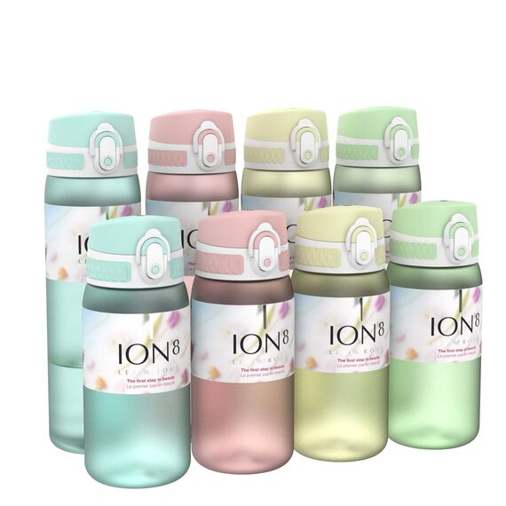 ion8 Kinder Trinkflasche, 350ml, Auslaufsicher, Einhandöffnung, Sichere Verriegelung, Spülmaschinenfest, BPA-frei, Tragegriff, Klappdeckel, Leicht zu Reinigen, Klimaneutral, Meerschaum