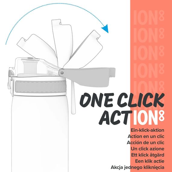 ion8 Kinder Trinkflasche, 350ml, Auslaufsicher, Einhandöffnung, Sichere Verriegelung, Spülmaschinenfest, BPA-frei, Tragegriff, Klappdeckel, Leicht zu Reinigen, Klimaneutral, Sonicblau