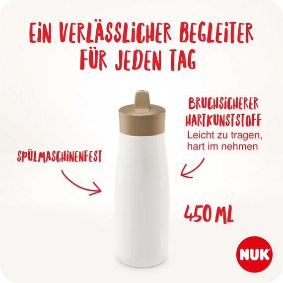 NUK Mini-Me Flip mit Strohhalm für Kleinkinder | ab 12 Monate | 450 ml | Kinderwasserflasche | auslaufsichere stabile Trinköffnung | bruchsicher | rosa Farbkleckse