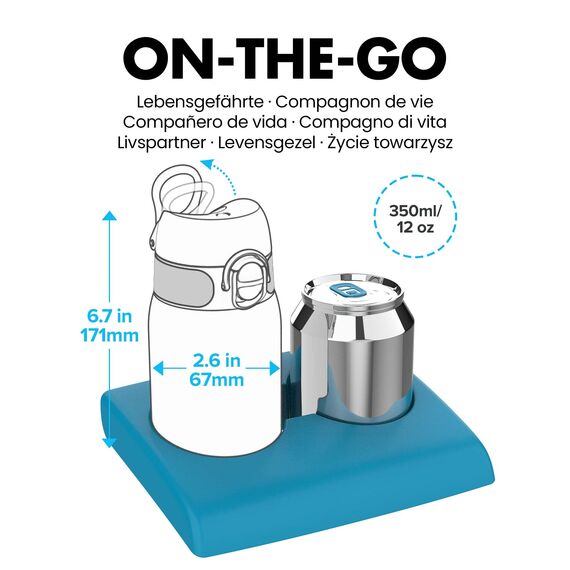 ion8 Kinder Trinkflasche, 350ml, Auslaufsicher, Einhandöffnung, Sichere Verriegelung, Spülmaschinenfest, BPA-frei, Tragegriff, Klappdeckel, Leicht zu Reinigen, Klimaneutral, Blaugrün