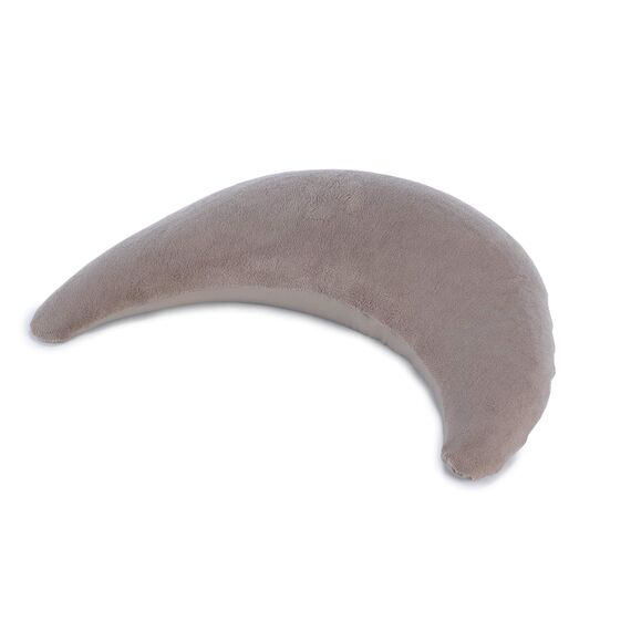 Theraline Plüschmond Stillkissen, Kopfkissen und Nackenkissen mit Perlen, ergonomisches Kissen zum Stillen, Schlafen und Lesen, Stillmond mit Plüsch, Mondkissen waschbar bis 40°C (Taupe)