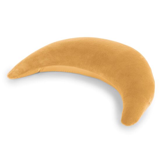 Theraline Plüschmond Stillkissen, Kopfkissen und Nackenkissen mit Perlen, ergonomisches Kissen zum Stillen, Schlafen und Lesen, Stillmond mit Plüsch, Mondkissen waschbar bis 40°C (Bernstein)