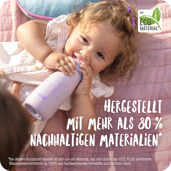 NUK Mini-Me Sip für Kleinkinder | ab 9 Monate | 300 ml | Kinderwasserflasche | auslaufsichere stabile Trinköffnung | bruchsicher | Minze/Biene