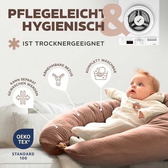 sei Design XXL Stillkissen Seitenschläferkissen 190x35 cm - Musselin-Bezug personalisiert mit Namen Geburtsdatum: personalisierte Geschenke zum Geburt Baby Geschenk für Junge oder Mädchen