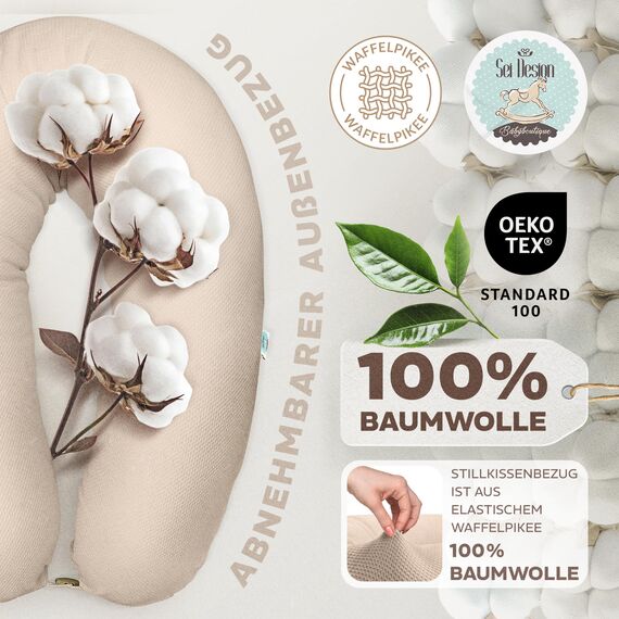 sei Design Stillkissen XXL Schwangerschaftskissen Seitenschläferkissen 190x35 cm – Ergonomisch (IGR-Siegel) & Füllung anpassbar | Inkl. elastischem Waffeljersey Bezug (100% Baumwolle) | Oeko-TEX