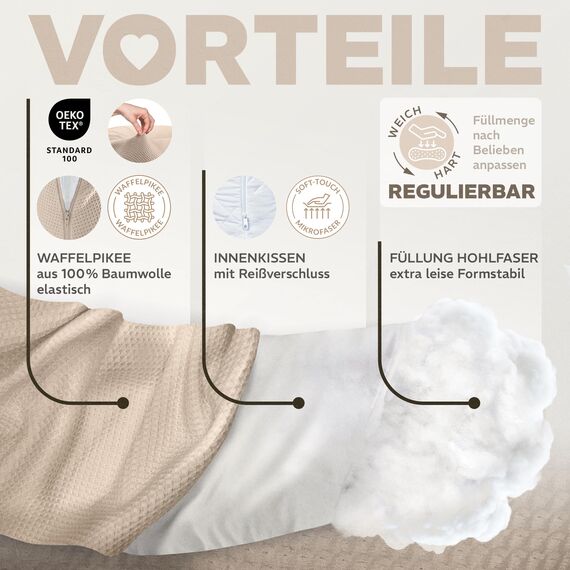 sei Design Stillkissen XXL Schwangerschaftskissen Seitenschläferkissen 190x35 cm – Ergonomisch (IGR-Siegel) & Füllung anpassbar | Inkl. elastischem Waffeljersey Bezug (100% Baumwolle) | Oeko-TEX