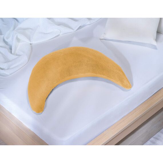Theraline Plüschmond Stillkissen, Kopfkissen und Nackenkissen mit Perlen, ergonomisches Kissen zum Stillen, Schlafen und Lesen, Stillmond mit Plüsch, Mondkissen waschbar bis 40°C (Bernstein)