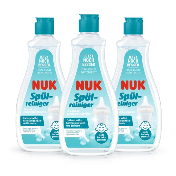 NUK-Babyflaschenreiniger | 500 ml | Ideal zur Reinigung von Babyflaschen, Saugern und Zubehör | Duftstofffreier Reiniger | pH-neutral | 100 % wiederverwertbare Flasche | 3 Stück
