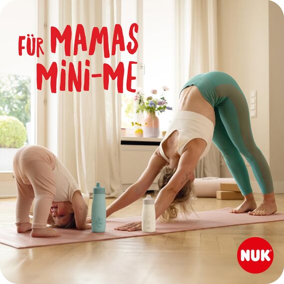 NUK Mini-Me Sip für Kleinkinder | ab 9 Monate | 300 ml | Edelstahl-Wasserflasche für Kleinkinder | auslaufsichere stabile Trinköffnung | bruchsicher | hellbrauner Fuchs
