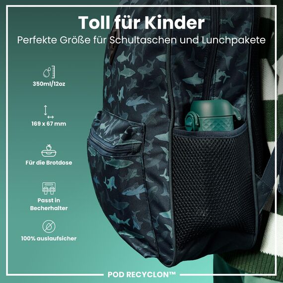 ION8 Kinder Trinkflasche, 350ml, Auslaufsicher, Einhandöffnung, Sichere Verriegelung, Spülmaschinenfest, BPA-frei, Tragegriff, Klappdeckel, Leicht zu Reinigen, Klimaneutral, Aqua