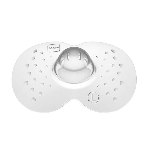 MAM Stillhütchen Größe L (ø 23 mm) im 2er-Set, Brusthütchen zum Schutz beim Stillen, Brustwarzenschutz für maximalen Hautkontakt zwischen Mutter und Kind