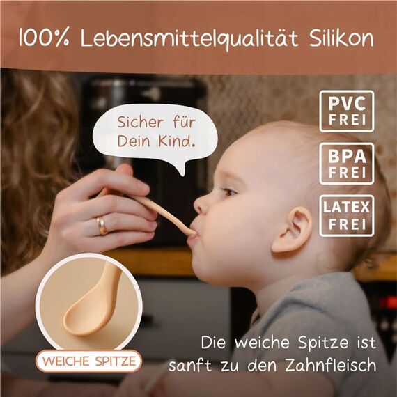Moonkie Silikon-Baby-Löffel 4er-Set, Löffel mit weicher Spitze für die erste Phase der Säuglingsernährung, biegsame, kausichere Baby-Trainingslöffel, ideal für die Selbstfütterung und Led Weaning