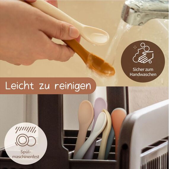 Moonkie Silikon-Baby-Löffel 4er-Set, Löffel mit weicher Spitze für die erste Phase der Säuglingsernährung, biegsame, kausichere Baby-Trainingslöffel, ideal für die Selbstfütterung und Led Weaning