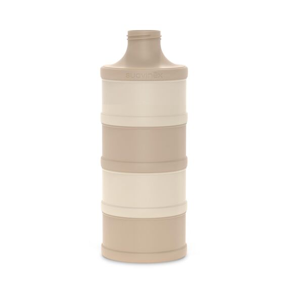 Suavinex, Milchpulver Portionierer & Snackbox: 4 Fächer stapelbar, Pulverdose mit Ausguss, Schraubverschluss, Luftdicht, Spülmaschinenfest, für Baby Babysnacks & Milchnahrung, 0+ Monate, Beige