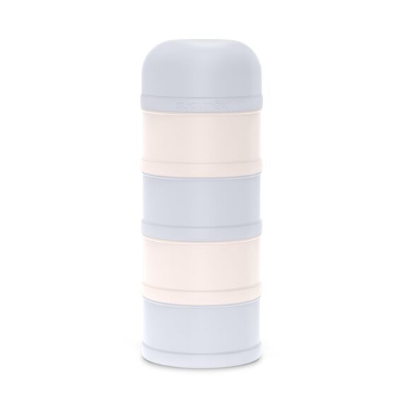 Suavinex, Milchpulver Portionierer & Snackbox: 4 Fächer stapelbar, Pulverdose mit Ausguss, Schraubverschluss, Luftdicht, Spülmaschinenfest, für Baby Babysnacks & Milchnahrung, 0+ Monate, Blau