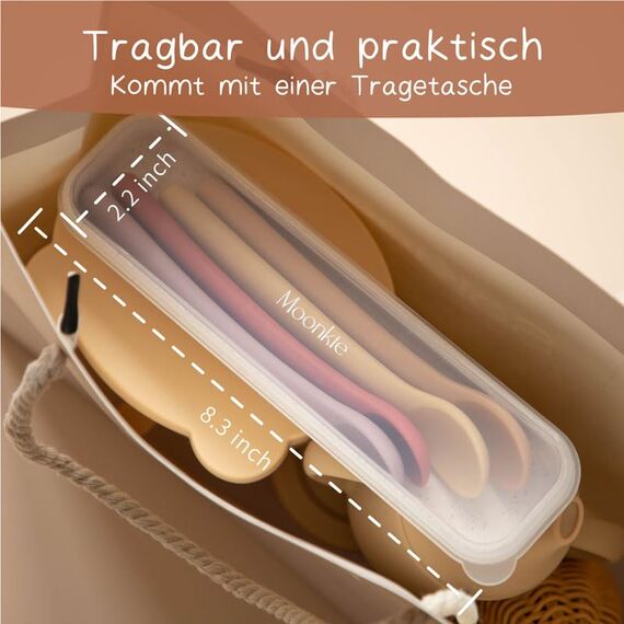Moonkie Silikon-Baby-Löffel 4er-Set, Löffel mit weicher Spitze für die erste Phase der Säuglingsernährung, biegsame, kausichere Baby-Trainingslöffel, ideal für die Selbstfütterung und Led Weaning