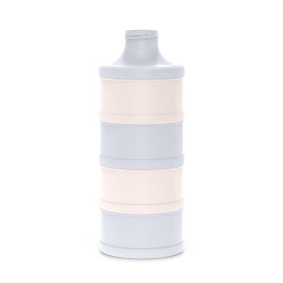 Suavinex, Milchpulver Portionierer & Snackbox: 4 Fächer stapelbar, Pulverdose mit Ausguss, Schraubverschluss, Luftdicht, Spülmaschinenfest, für Baby Babysnacks & Milchnahrung, 0+ Monate, Blau