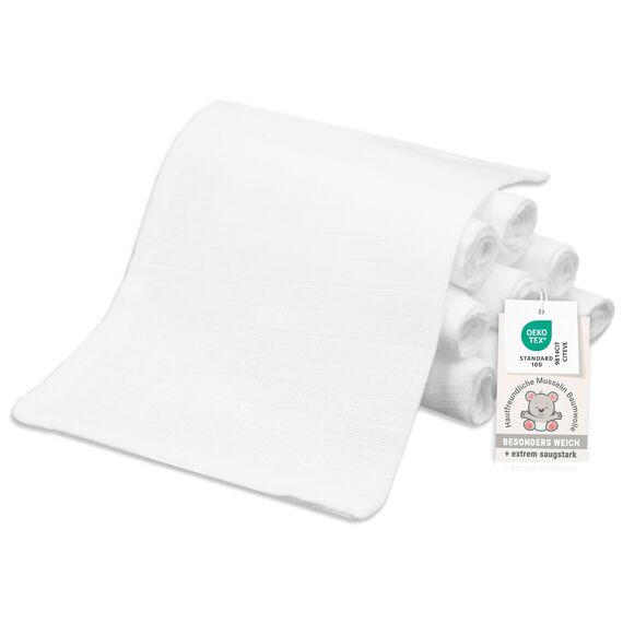 ZOLLNER 10er Set Waschlappen für Babys - in 17x22 cm aus Baumwolle - hautfreundliche Waschhandschuhe - besonders weich und hautsympathisch - waschbar bis 95°C - in weiß