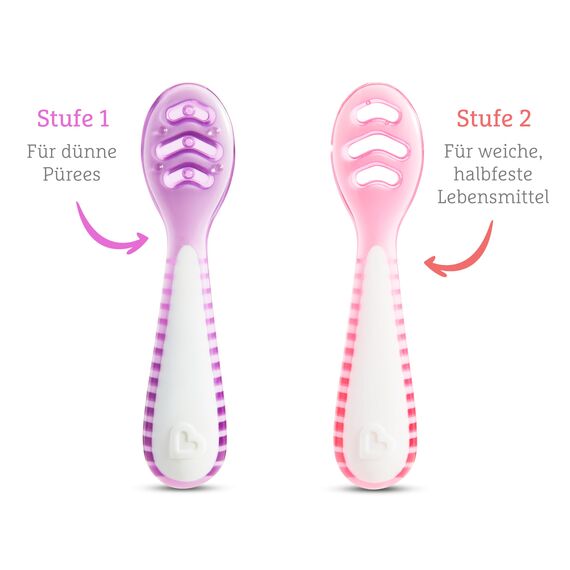 Munchkin Gentle Dip Mehrstufige Erste Löffel | Beikostlöffel für Babys ab 4 Monaten | Ideal für Babygeführte Beikost (BLW) | Ergonomisches Design | BPA-frei | Rosa & Lila | 3er-Pack