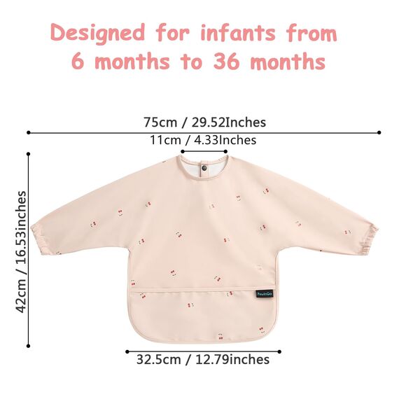 PewinGo Entwöhnungslätzchen mit langen Ärmeln & BLW, weiches und hautfreundliches Material, wasserdicht und leicht zu reinigen & maschinenwaschbar, für Babys Kleinkinder (Rosa)