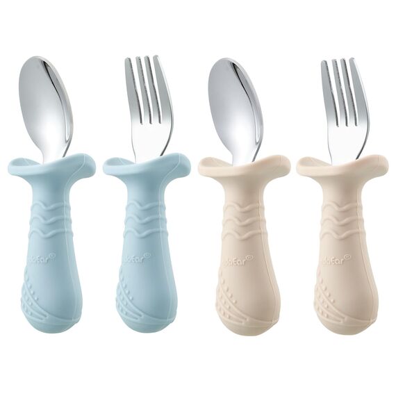 PandaEar 6 Stücke Kinderbesteck Esslernbesteck ab 1 jahr| Silikon Edelstahl Baby Besteckset Löffel Gabel mit Silikon Halten Anti-Choke Design, BPA Frei Lernbesteck