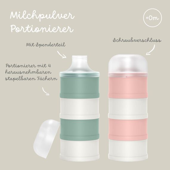 Suavinex, Milchpulver Portionierer Baby, Milchpulver- und Getreidespender, mit 4 Fächern, Schraubverschluss und Spenderteil. Spülmaschinenfest. Rosa