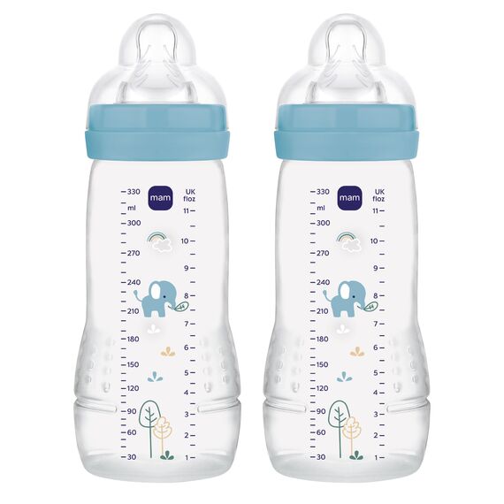 MAM Easy Active Babyflasche | 4+ Monate | Stillfreundliche Milchflasche | Trinkflasche für Babys mit Sauger Größe 2 aus SkinSoft Silikon | 330 ml | Elefant