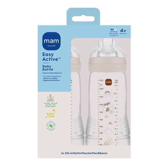 MAM Easy Active Babyflasche | 4+ Monate | Stillfreundliche Milchflasche | Trinkflasche für Babys mit Sauger Größe 2 aus SkinSoft Silikon | 330 ml | Fuchs