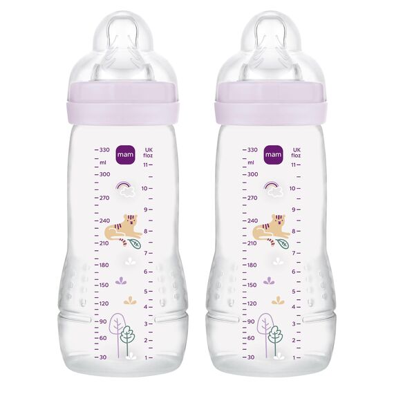 MAM Easy Active Babyflasche | 4+ Monate | Stillfreundliche Milchflasche | Trinkflasche für Babys mit Sauger Größe 2 aus SkinSoft Silikon | 330 ml | Tiger