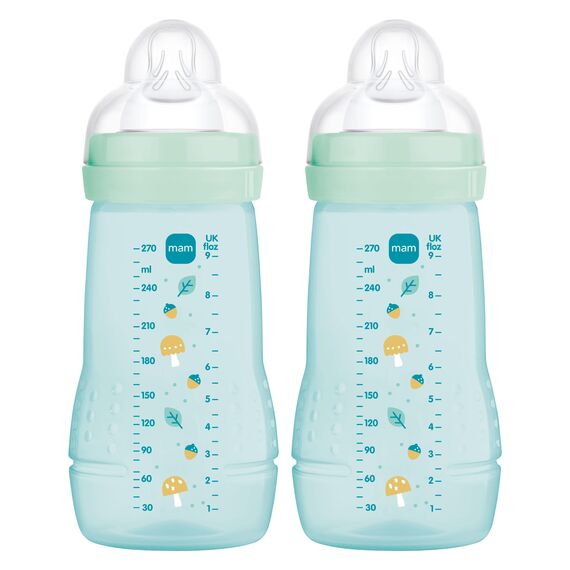 MAM Easy Active Babyflasche | 0+ Monate | Stillfreundliche Milchflasche für Neugeborene | 94% Akzeptanz | Trinkflasche für Babys mit Sauger Gr. 1 | 270 ml | Pilze